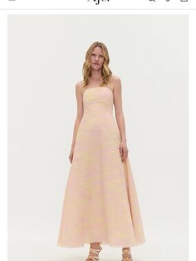 aje solstice pleated midi dress Aje Solstice Pleated Midi // Size 10 // Hire $120 This beautiful dress in a dusty blue has the finest of pleats which fall beautifully around the body, with shoulder pads and
